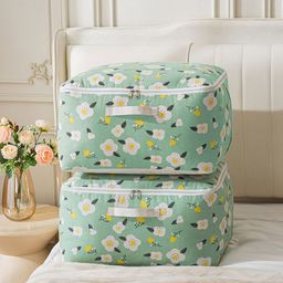 HOKIPO Green & White 2 Pieces Floral Printed Cotton Laundry Bags-8