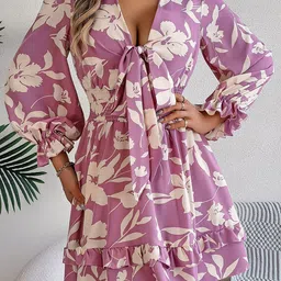 StyleCast x Revolte Floral Printed Puff Sleeve Tie-Ups Fit & Flare Dress-image-99
