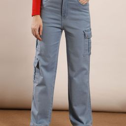 FIREAGE Women Vegas Straight Fit High-Rise Stretchable Denim Seven Pocket Cargo Jeans-image-56
