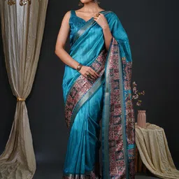 Anouk Kalamkari Zari Silk Blend Block Print Saree-10