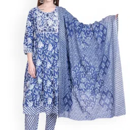 WOOL 4U Women Floral Printed Regular Kurta with Trousers & With Dupatta-image-39