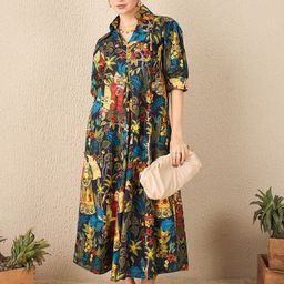 Uptownie Front Pleated Floral Midi Dress-picture-39