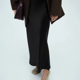 MANGO Mid-Rise Satin-Finish Maxi A-Line Skirt-5