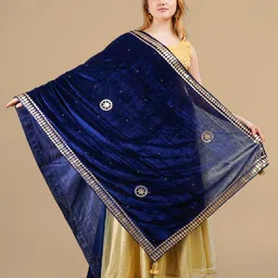 Karthav Fashion Ethnic Motifs Embroidered Velvet Dupatta with Gotta Patti-image-67