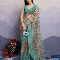 HERE&NOW Floral Embroidered Saree-image-61