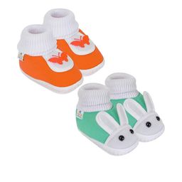 Neska Moda 0 To 6 Months Set of 2 Pair Newborn Baby Unisex Soft Skin-Friendly Cotton Rabbit Booties (Toe to Heel Length - 10 cm, Mint, Orange)-10
