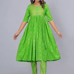 Sanganeri Floral Printed Round Neck Anarkali Kurta With Trousers-picture-12