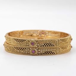 South Temple Jewellery Set Of 2 Gold-Plated Artificial Stones Studded Bangles-image-23