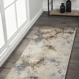 OBSESSIONS Beige & Grey Abstract Printed Floor Runner-16