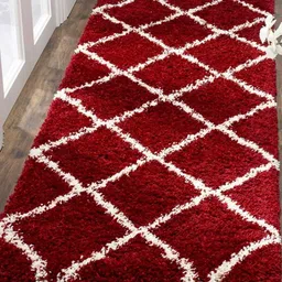 Banchmark Home Furnishings Red & White Geometric No Shredding Woollen Runner Shaggy Carpet-picture-12