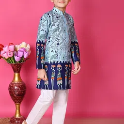 NFC CREATION Boys Printed Regular Dupion Silk Kurta with Pyjamas image 3