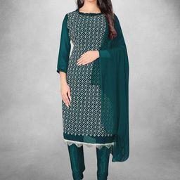HERE&NOW Floral Embroidered Thread Work Silk Georgette Unstitched Dress Material-image-96