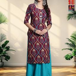 HERE&NOW Selection Of 3 Floral Printed Round Neck Straight Kurtas-image-99