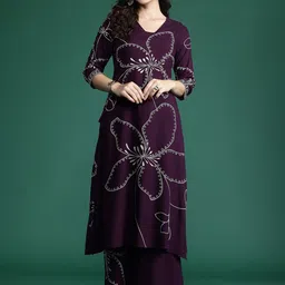 Indo Era Embroidered Three-Quarter Sleeves Tunic With Palazzo-image-36
