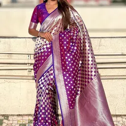 all about you Woven Design Zari Silk Blend Banarasi Saree-picture-8