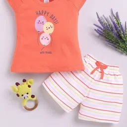Nottie Planet Girls Balloons Printed Round Neck Pure Cotton T-shirt With Shorts-image-89