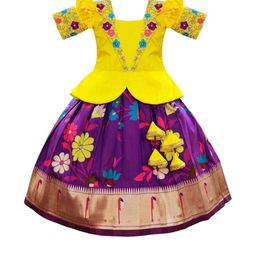 White Button Girls Embroidered Ready to Wear Lehenga-image-81