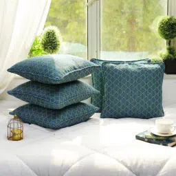 soumya Blue Geometric Cotton 16 x 16 Inches Cushion Covers (Set of 5)-picture-1