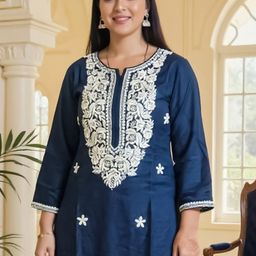 Indo Era Floral Embroidered Thread Work Straight Kurta With Trousers-picture-6