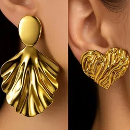 ISHTAARA Gold-Plated Artificial Stones and Beads Stainless Steel Earrings-picture-21