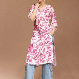 Varanga Women Floral Printed Flared Sleeves Cotton Straight Kurta-picture-33