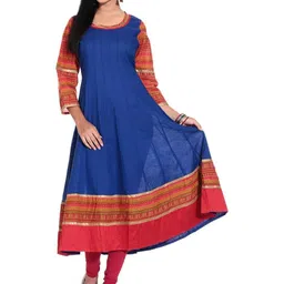 Inara Robes Women Blue Solid Cotton Ethnic Round Neck Anarkali Kurta-picture-10