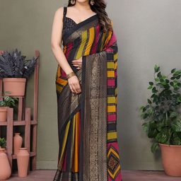 Mitera Zari Printed Saree With Unstitched Blouse Piece-17