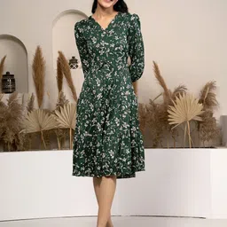 AASK Floral Printed Puff Sleeve Tiered Fit & Flare Dress-image-93
