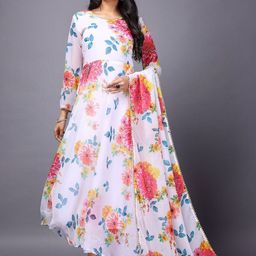 Femvy Floral Printed Empire Round Neck Anarkali Kurta With Dupatta-51