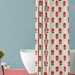 ArtzFolio Cream-Coloured & Red Floral Printed Waterproof Shower Curtain-11