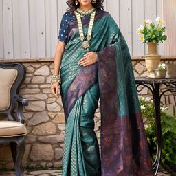 Anouk Rustic Striped Woven Design Zari Banarasi Saree-picture-4