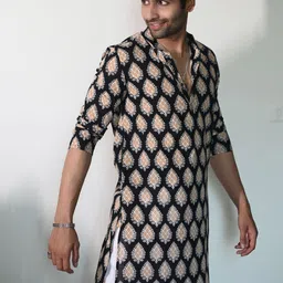 Style Matters Men Printed Cold-Shoulder Sleeves Thread Work Kurta-26