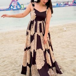 BlueRang Women Floral Print Shoulder Straps Ruffled Fit & Flare Maxi Dress-image-17