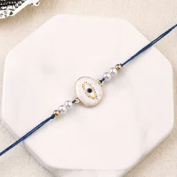 SALTY Set Of 3 Pearl Beaded Guardian Gaze Thread Rakhis With Greeting Card & Roli Chawal-9