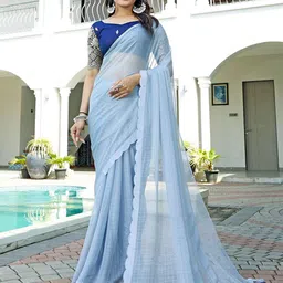 K 5 Fashion Checked Pure Chiffon Ready to Wear Saree-picture-58