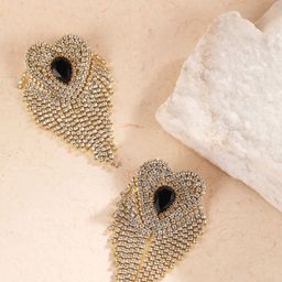 StyleCast Gold-Plated Rhinestone Studded Heart Shaped Tasselled Drop Earrings-image-56