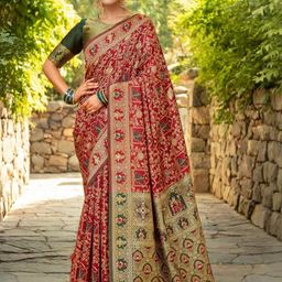 DIVASTRI Ethnic Motifs Woven Design Zari Paithani Saree with Blouse Piece-image-87
