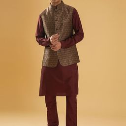 RR Blue Embroidered Brocade Nehru Jacket-image-90