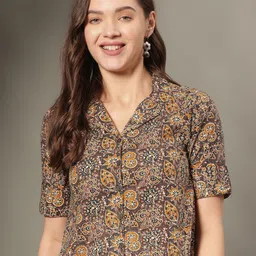 JANAKDULARI CREATION Floral Print Roll-Up Sleeves Cotton Shirt Style Crop Top-picture-57