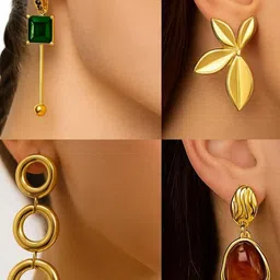 ISHTAARA Pack of 4 Gold-Plated Contemporary Drop Earrings-picture-2