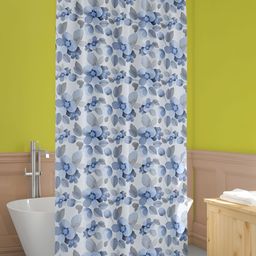 ArtzFolio Grey & Blue Floral Printed Waterproof Shower Curtain-29