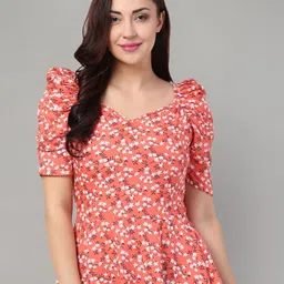 Zuvino Floral Print Sweetheart Neck Puff Sleeve Peplum Top-picture-47