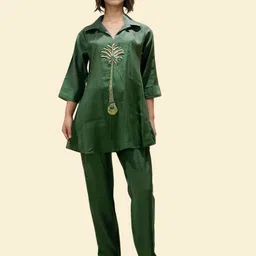 MYROR Embellished Shirt Collar Tunic With Trousers Co-Ords-image-79