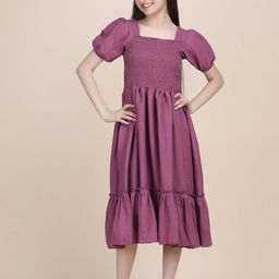 PaheliRani Puff Sleeve Crepe Formal Fit & Flare Dress-image-14