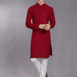 DIVISIVE Men Geometric Thread Work Pathani Kurta-picture-16