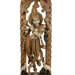 Exotic India Tan & Pink Lord Venugopal Wooden Religious Idol Showpiece-image-53