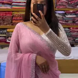 SAADHVI Embellished Beads and Stones Fusion Saree-image-17