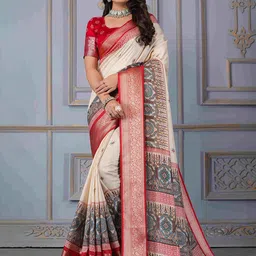 STAVA CREATION Ethnic Motifs Zari Silk Cotton Saree-image-87