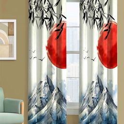 Steve & Anderson Aura White And Black 2 Pieces Floral Printed Long Door Curtains (9Feet)-56