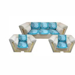 MONKDECOR Teal & Grey Printed Velvet 5 Piece Sofa Cover-image-67